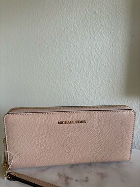 Michael Kors Pale Blush Zip-Around Wallet with Gold Hardware